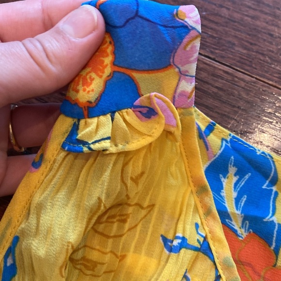 Anthropologie Current Air Ruched Yellow and Blue Blouse - Picture 3 of 5